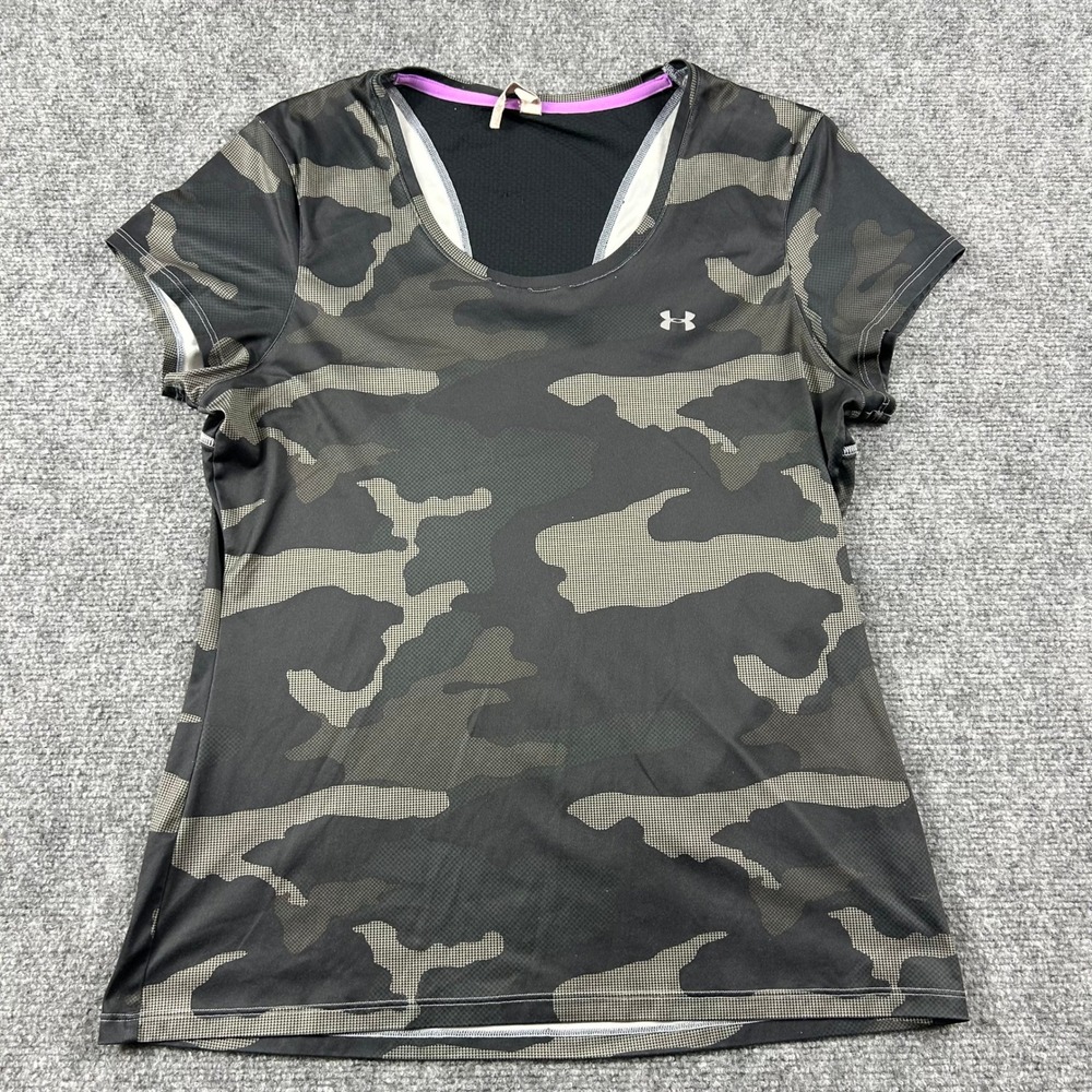 Under Armour Shirt Womens Large Camo HeatGear Semi-Fitted Athletic Top